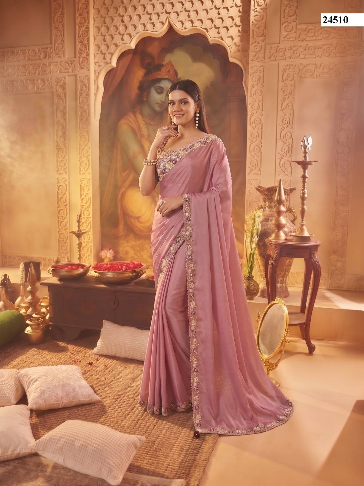 MOHMANTHAN 24500 STARDUST by MAHOTSAV  24507 to 24522 series  Colorful casual and party Wear satin silk sarees At Wholesale